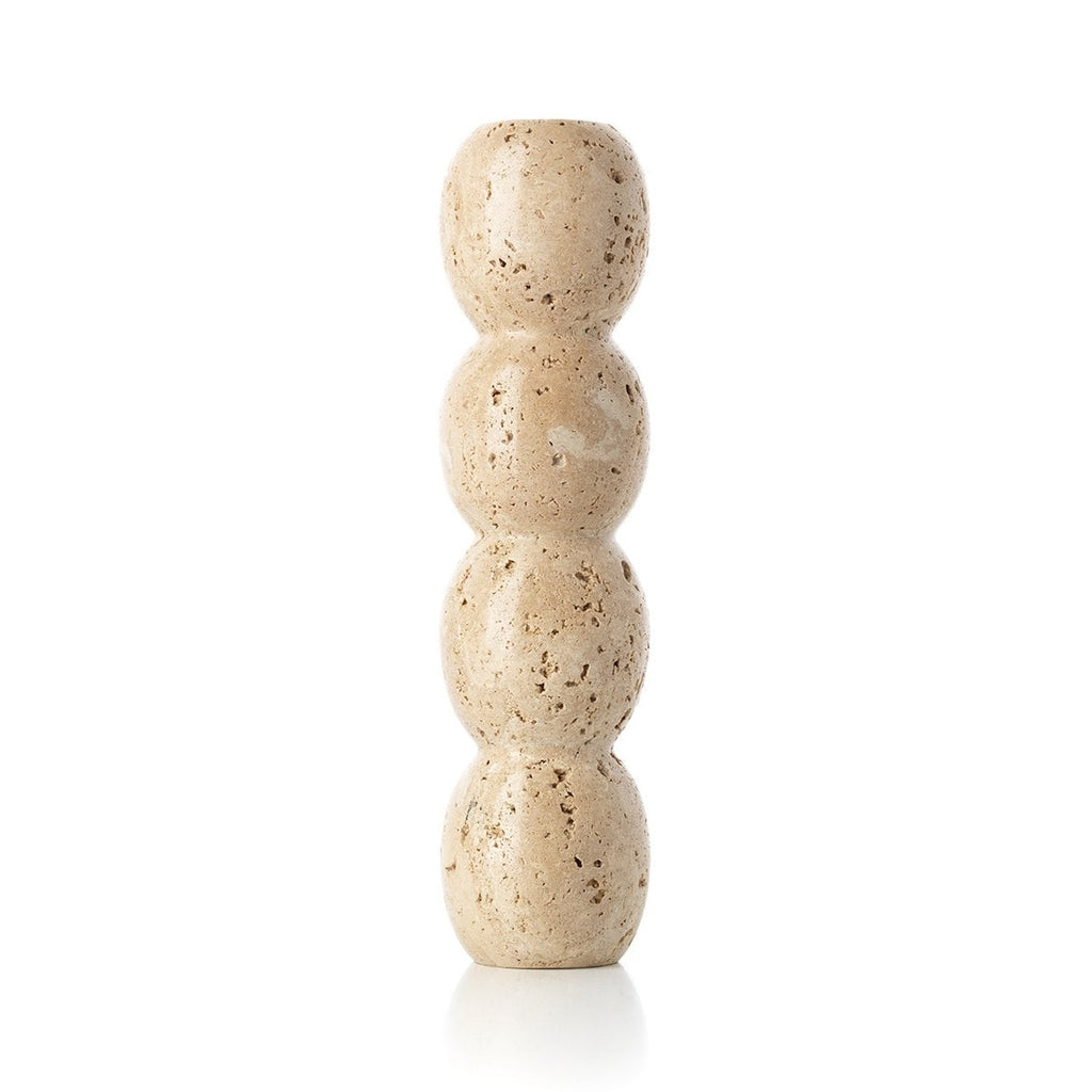 De Travertijn Totem Taper Kaarsenhouder - Beige - L