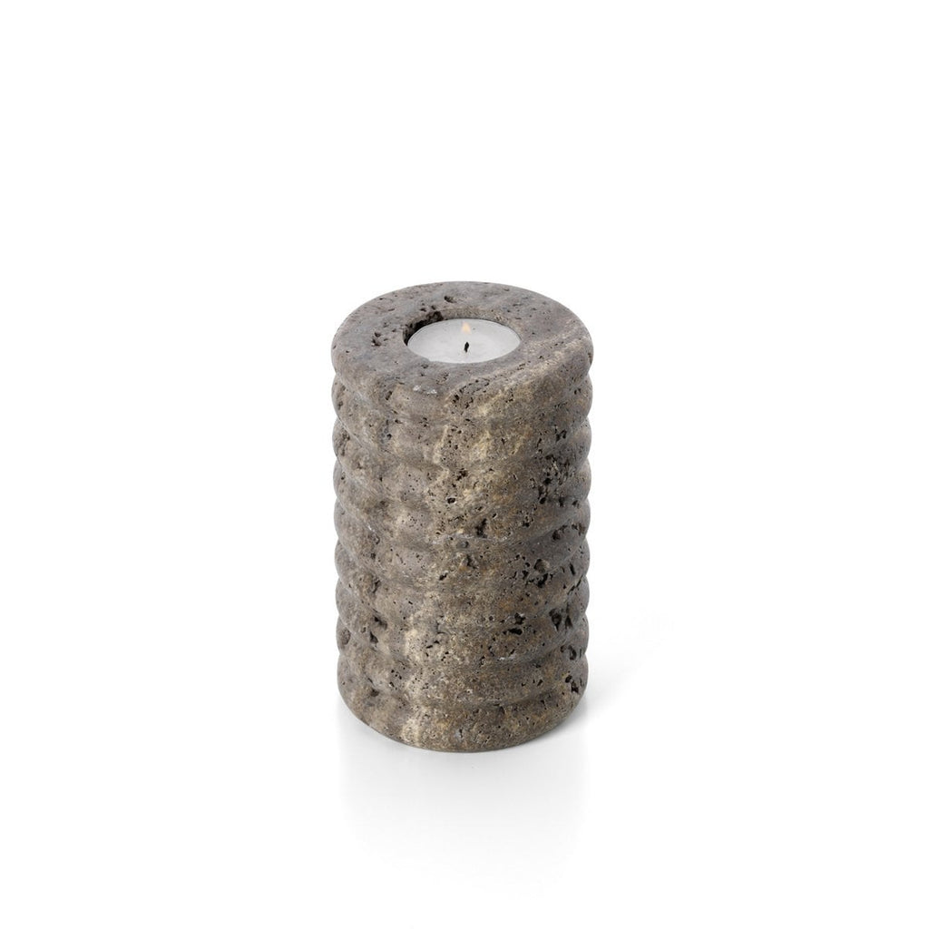 De Travertine Ripple Kaarsenhouder - Grijs - M