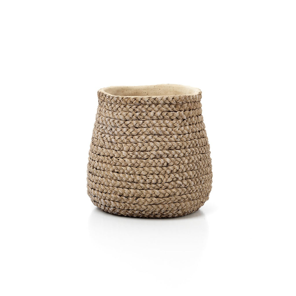 De nep gevlochten plantenbak - naturel - L