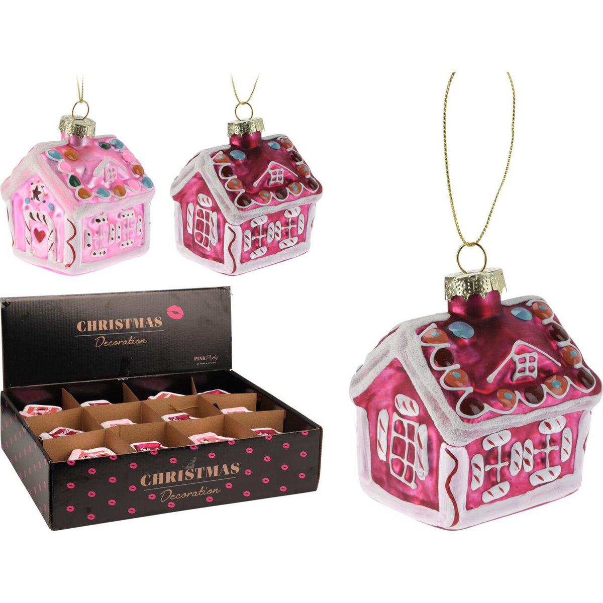 Hanger Huisje roze 8cm display a 12st