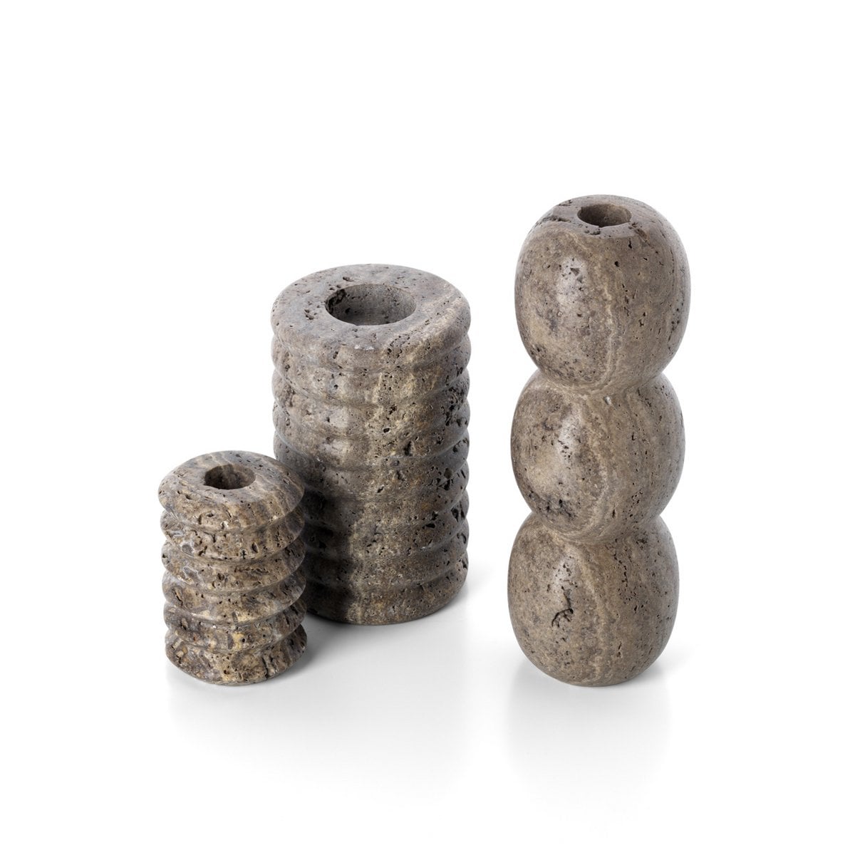 De Travertine Ripple Taper Kaarshouder - Grijs - S