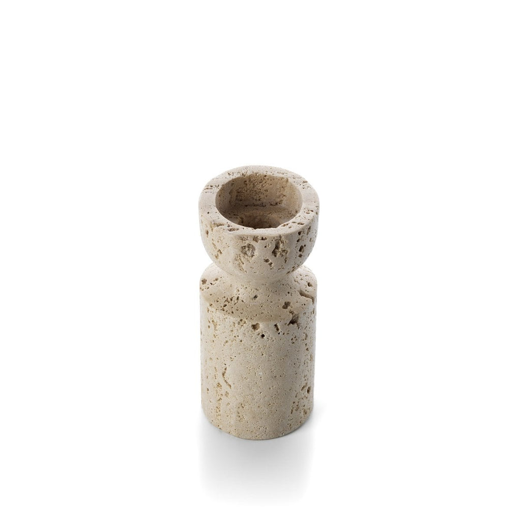 De travertijn zandloper kaarshouder - Beige - S