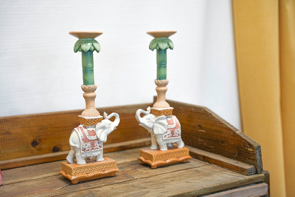 Candle holder - Elephant Natural/Pink - Polyresin -  ↑ 34,5 cm