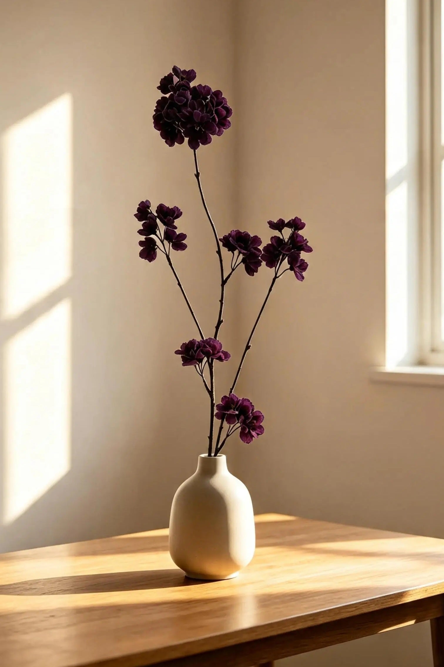 Zijden Prunus Tak - Aubergine