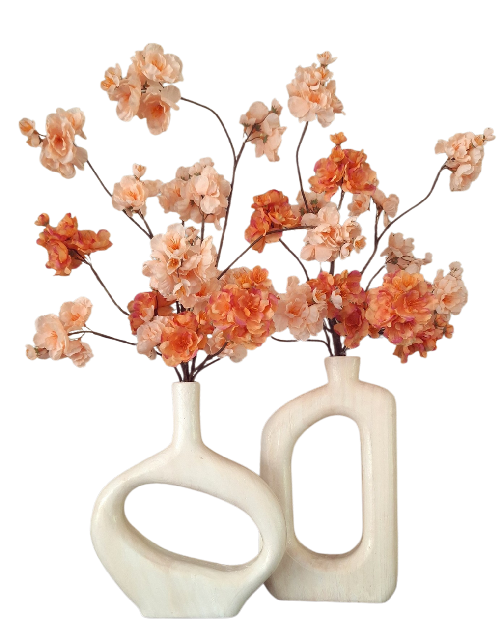Bloom duo - Houten donutvazen met bloesemarrangement