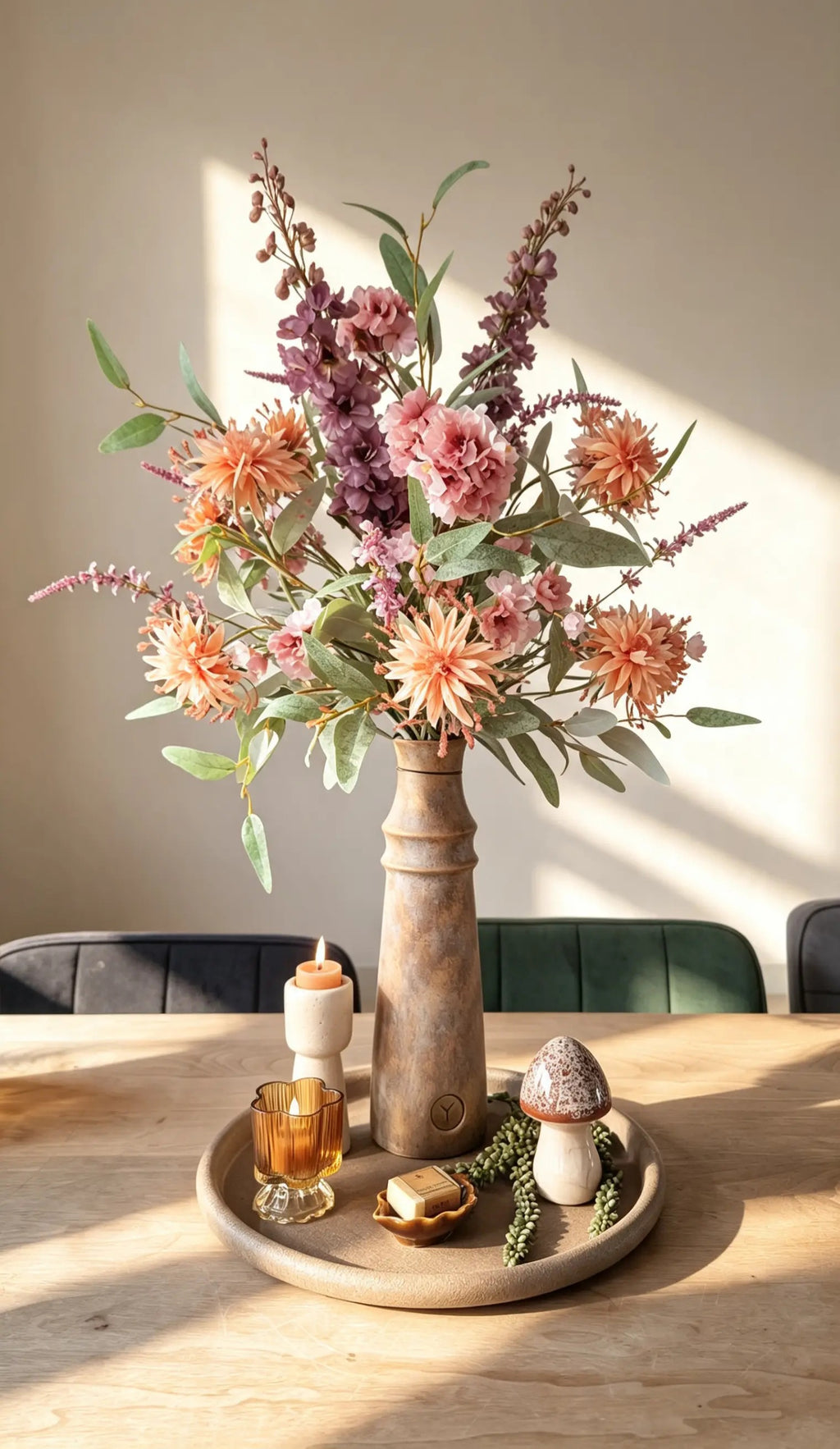 Tafelset - Herfstdecoratie - Vaas met zijdeboeket