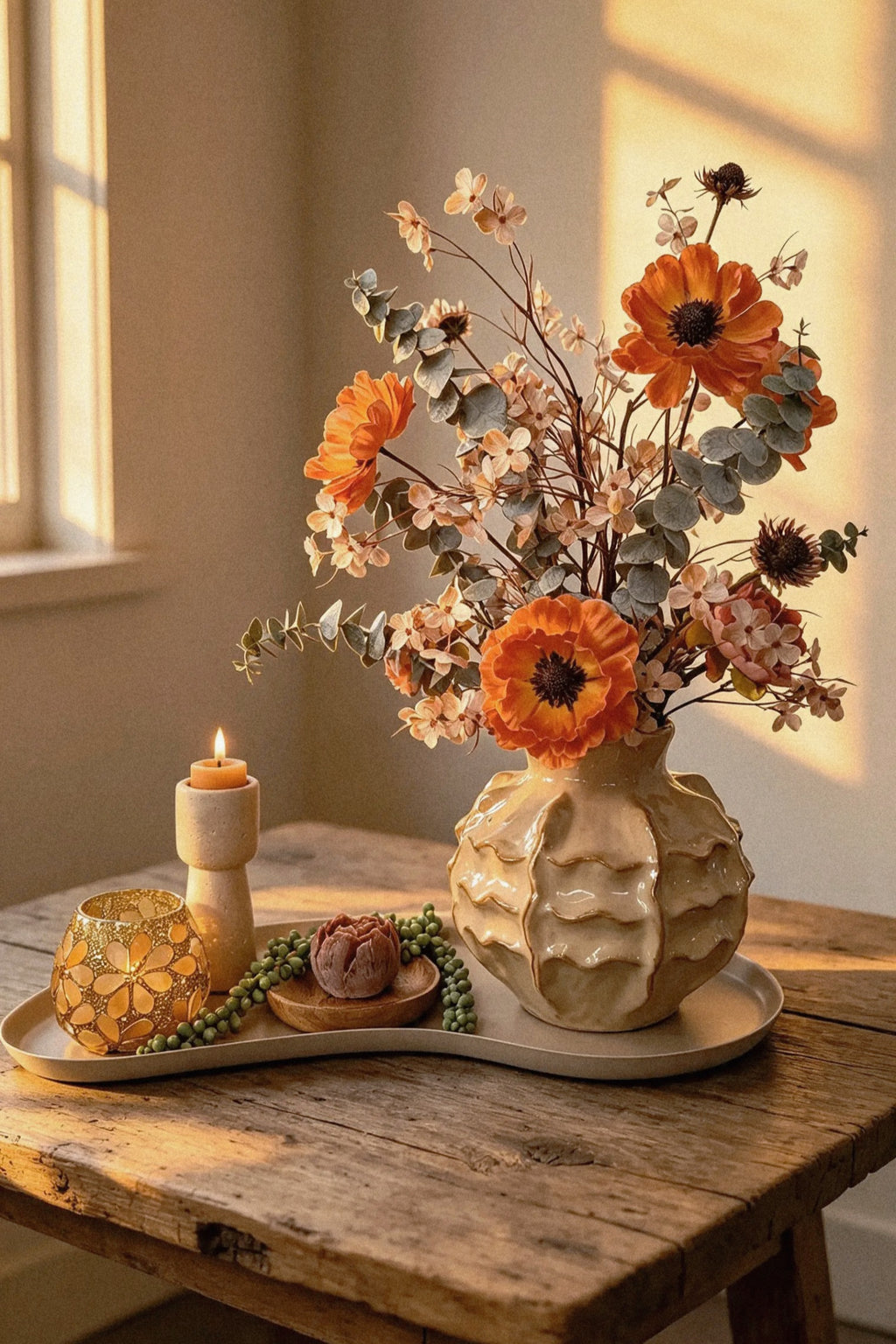 Tafelset - Herfstboeket zijdebloemen
